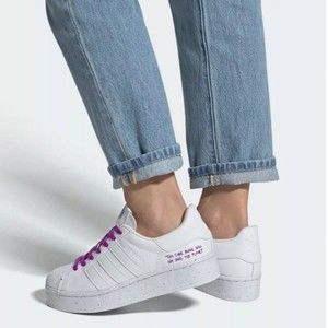 Adidas White Platform Superstar Sneaker, Size 9
